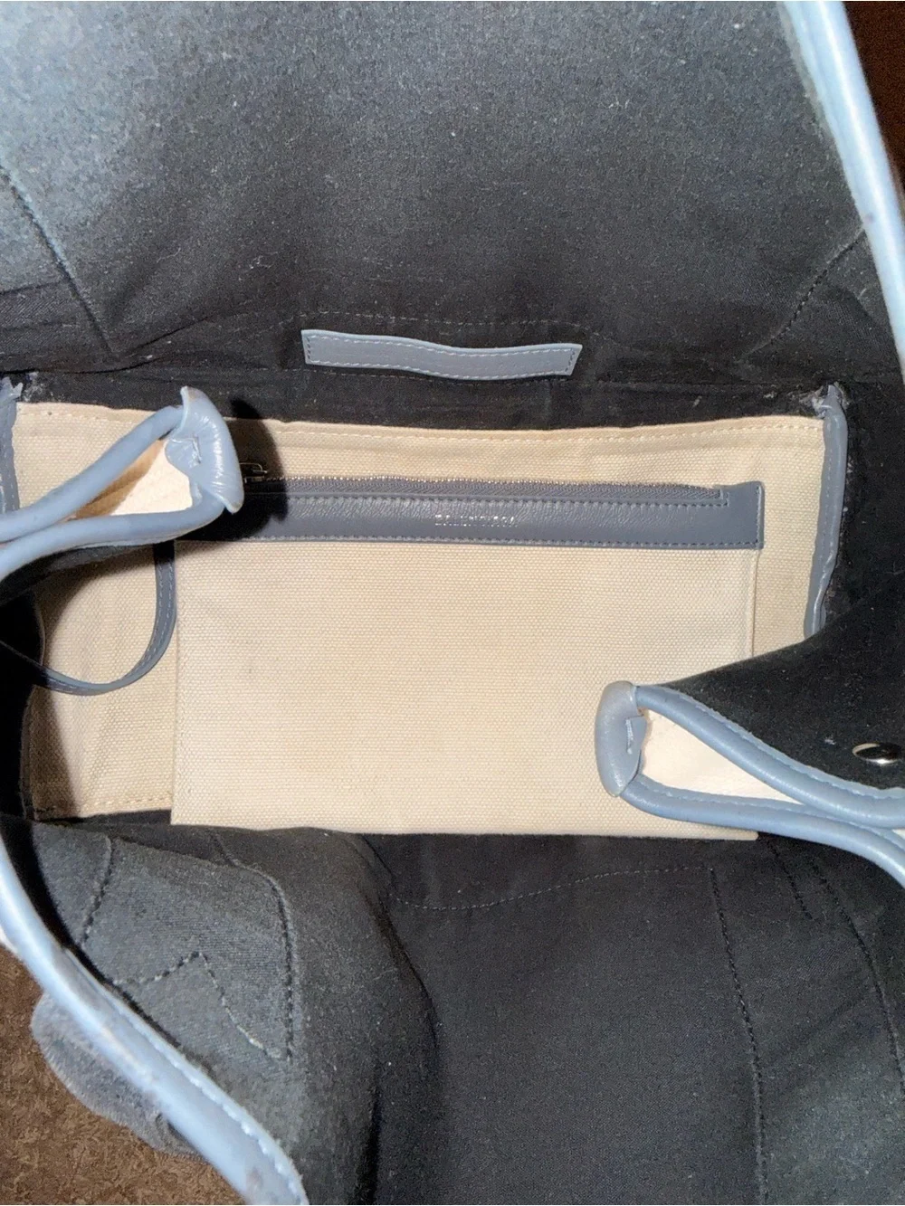 Balenciaga Gray Cabas S Canvas Leather Tote with Removable Pouch - Cream & Gray